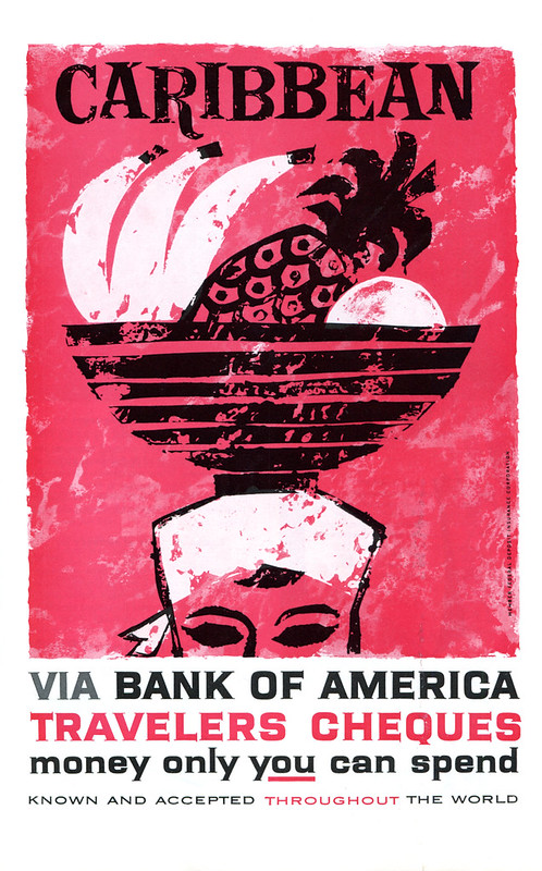 Red with fruit basket 1960s ad for travelers cheques