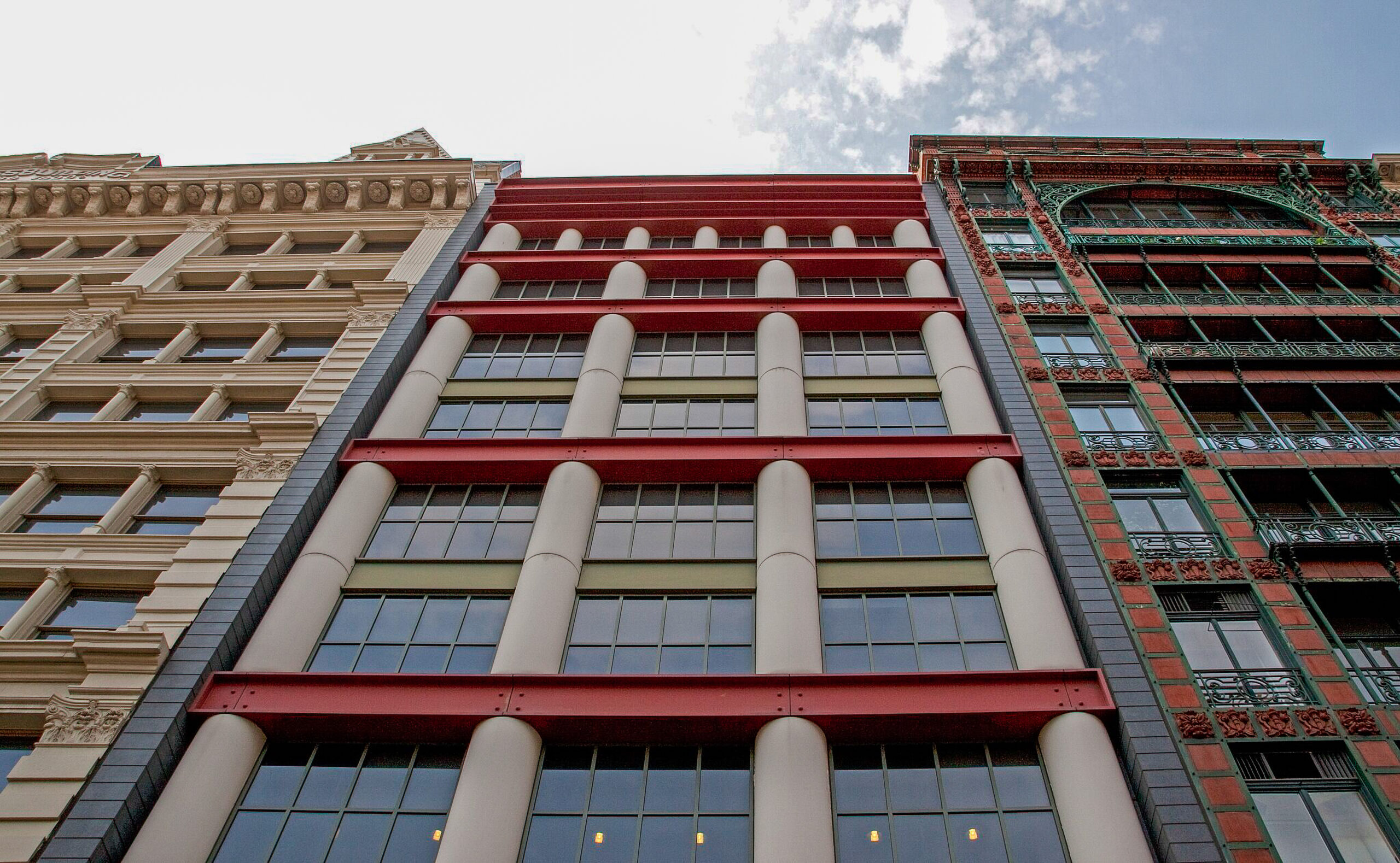 Scholastic red and white building exterior