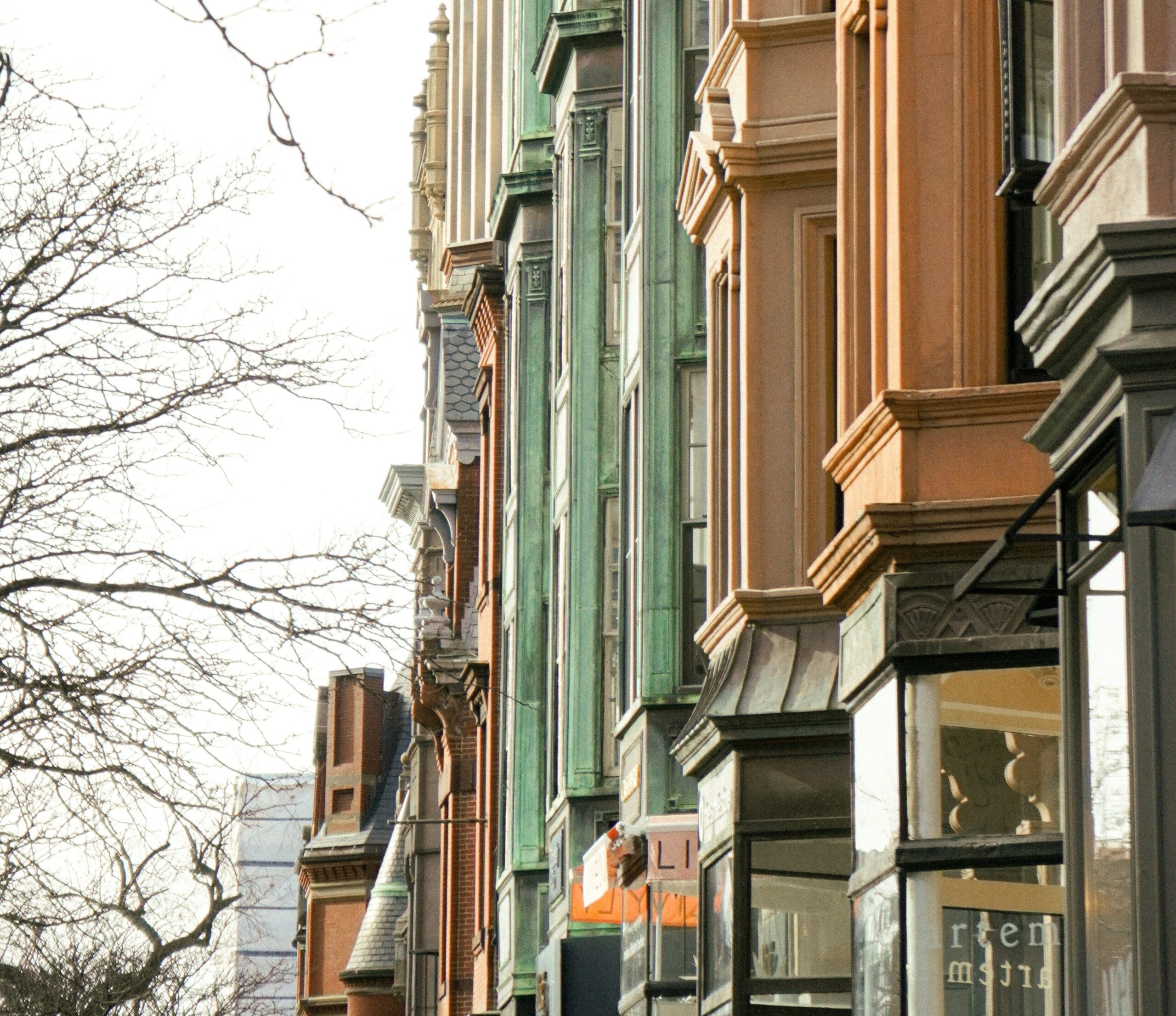 Newbury Street colorful building facades
